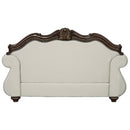 Pierce - Loveseat With 3 Pillows - Beige Fabric & Cherry