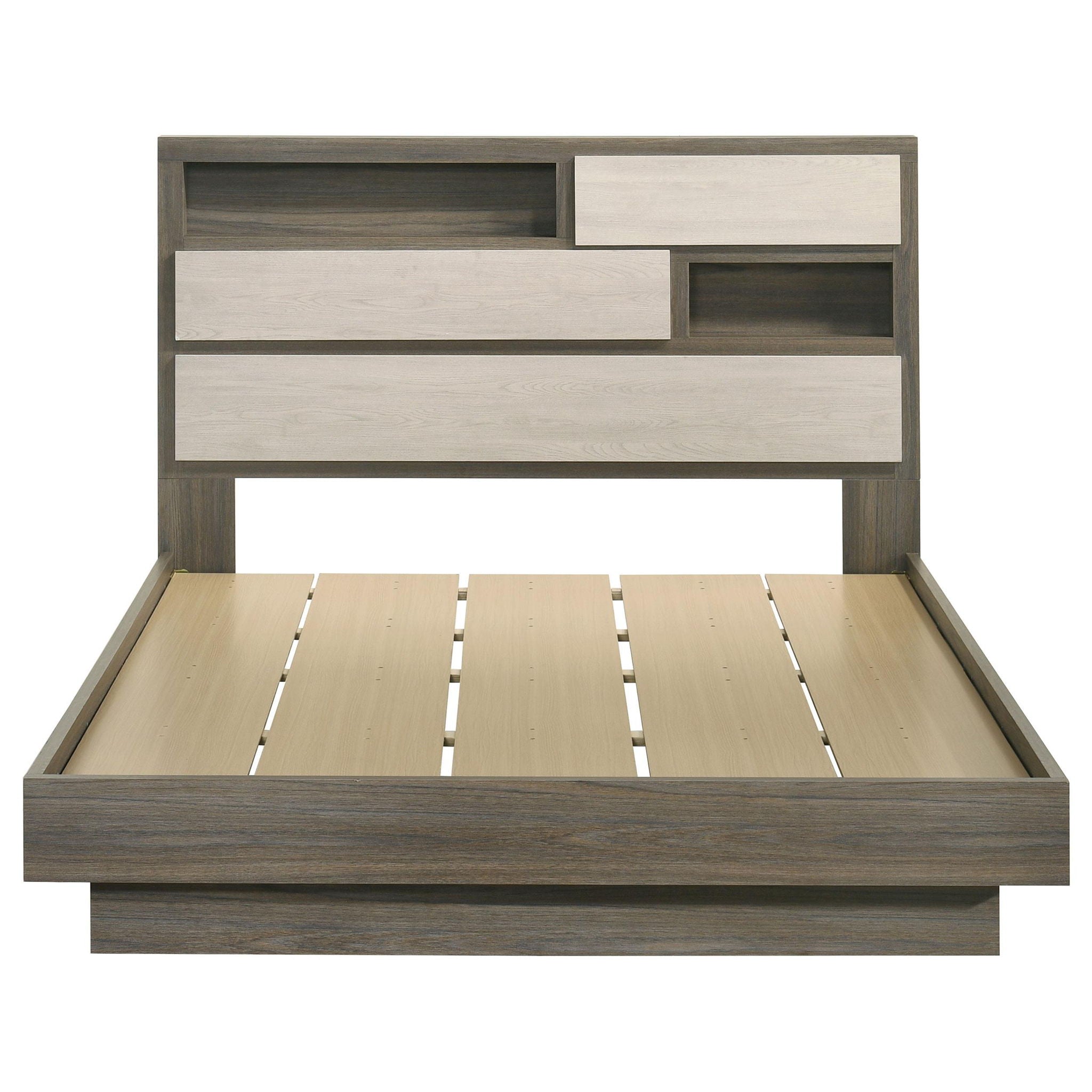 Fenwick Queen Bed Bookcase Headboard Grey Oak