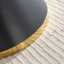 Marble Printed Round Dining Table - Black Columnar Base With Gold Annulus Not Including Chairs - Black