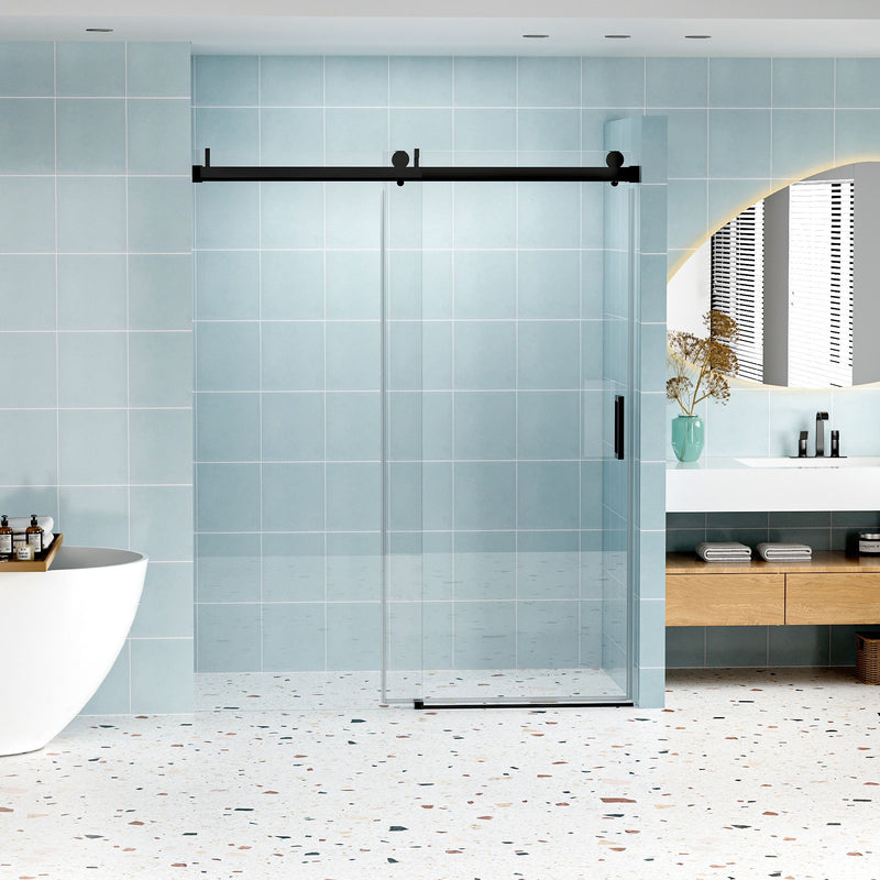 Frameless Soft-Closing Shower Door, 1/4" (6 Mm) Tempered Glass Single Sliding With Explosion Proof Coating