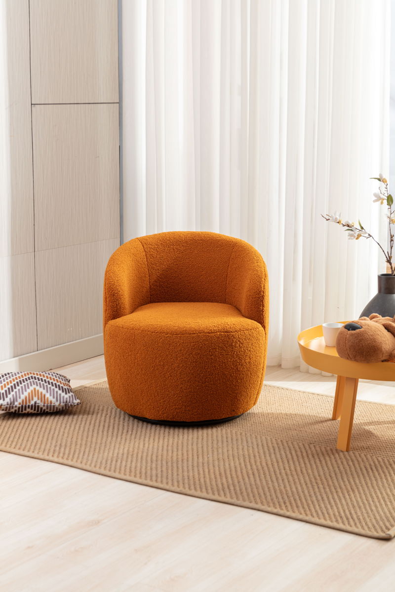 Teddy Fabric Swivel Accent Armchair Barrel Chair With Powder Coating Metal Ring