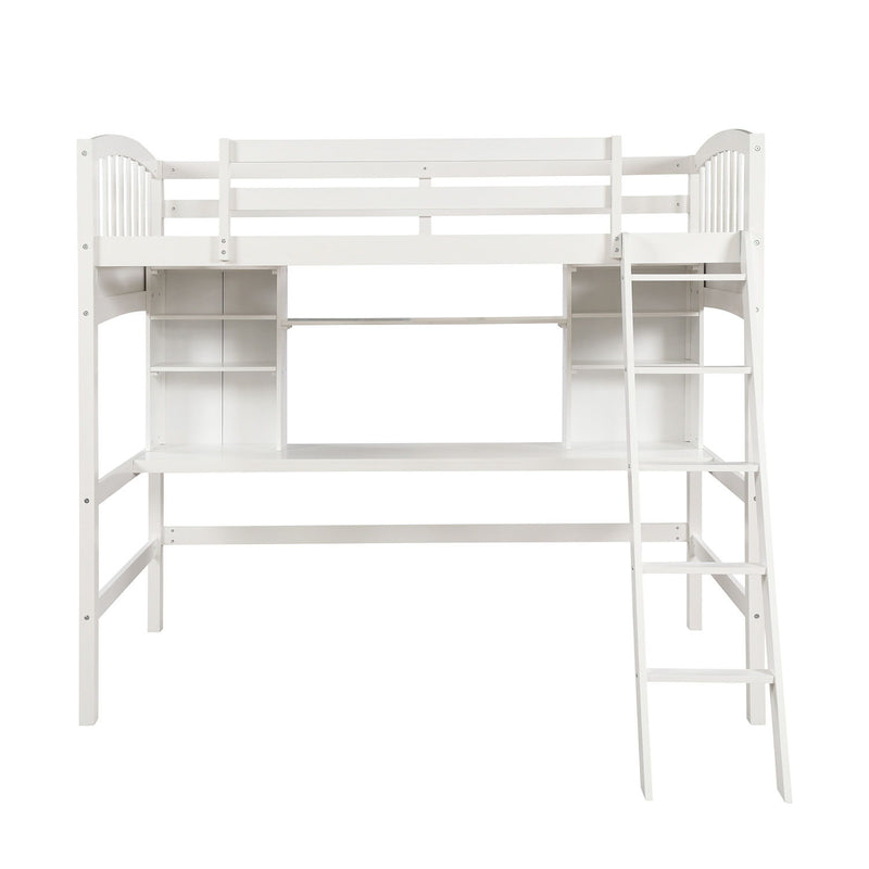Loft Bed With Storage Shelves, Desk And Ladder