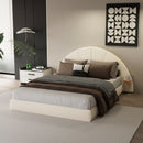 Queen Arched Bed With Small Table, Floor Standing Design - Beige