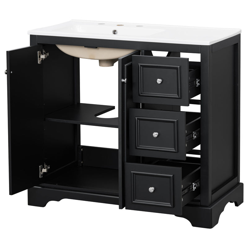 Bathroom Vanity With Sink, Soft-Close Doors, Adjustable U-Shelf, 3 Drawers