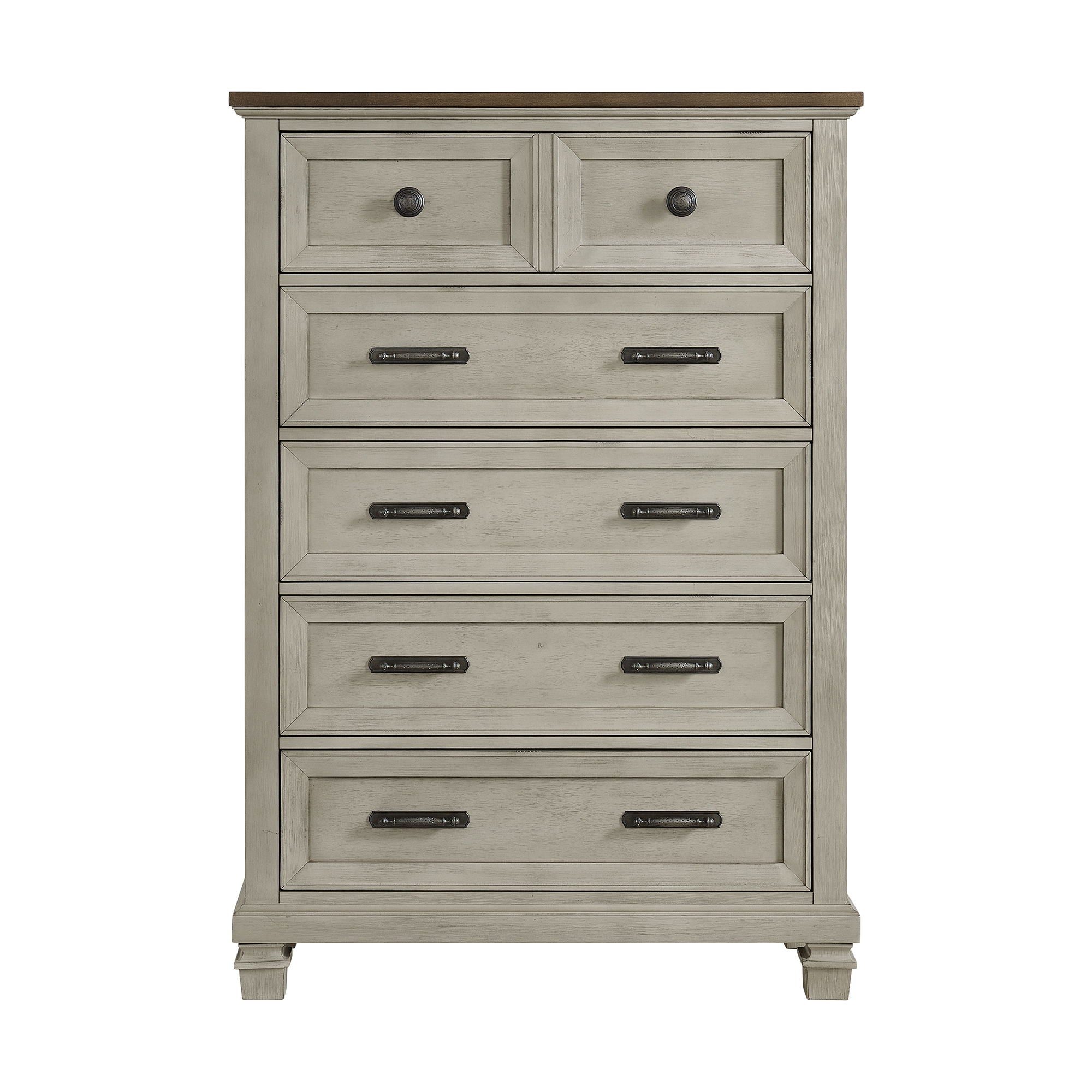 Farmington - 5 Drawer Chest - Medium Brown / Washed Stone