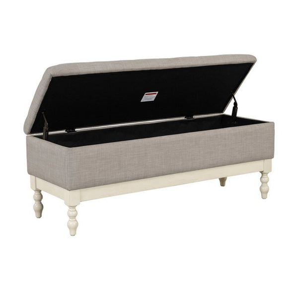 Tufted Storage Bench With Soft Close Lid - Light Gray / Cream