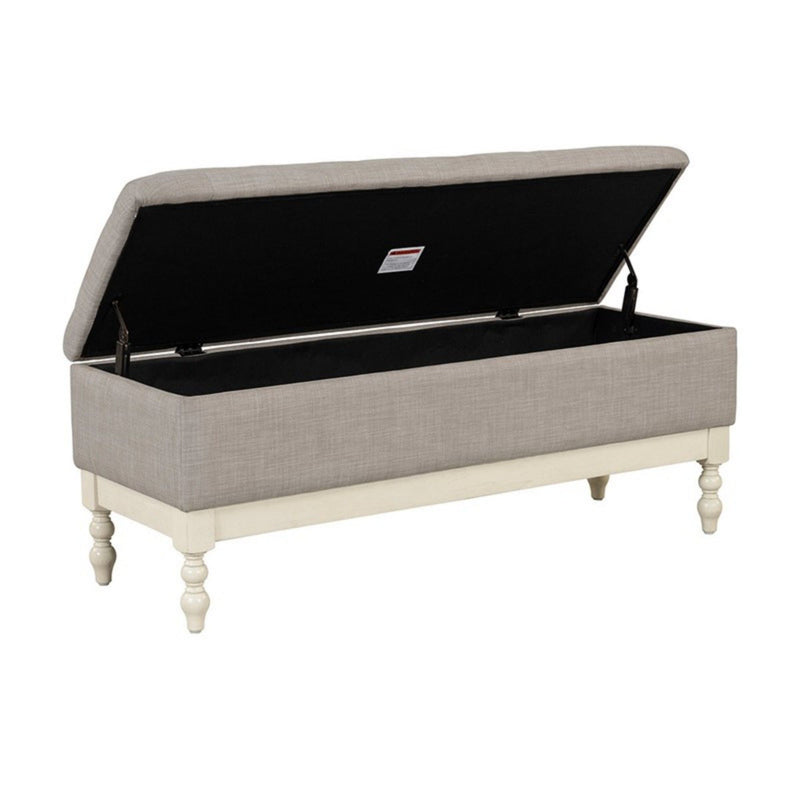 Tufted Storage Bench With Soft Close Lid - Light Gray / Cream