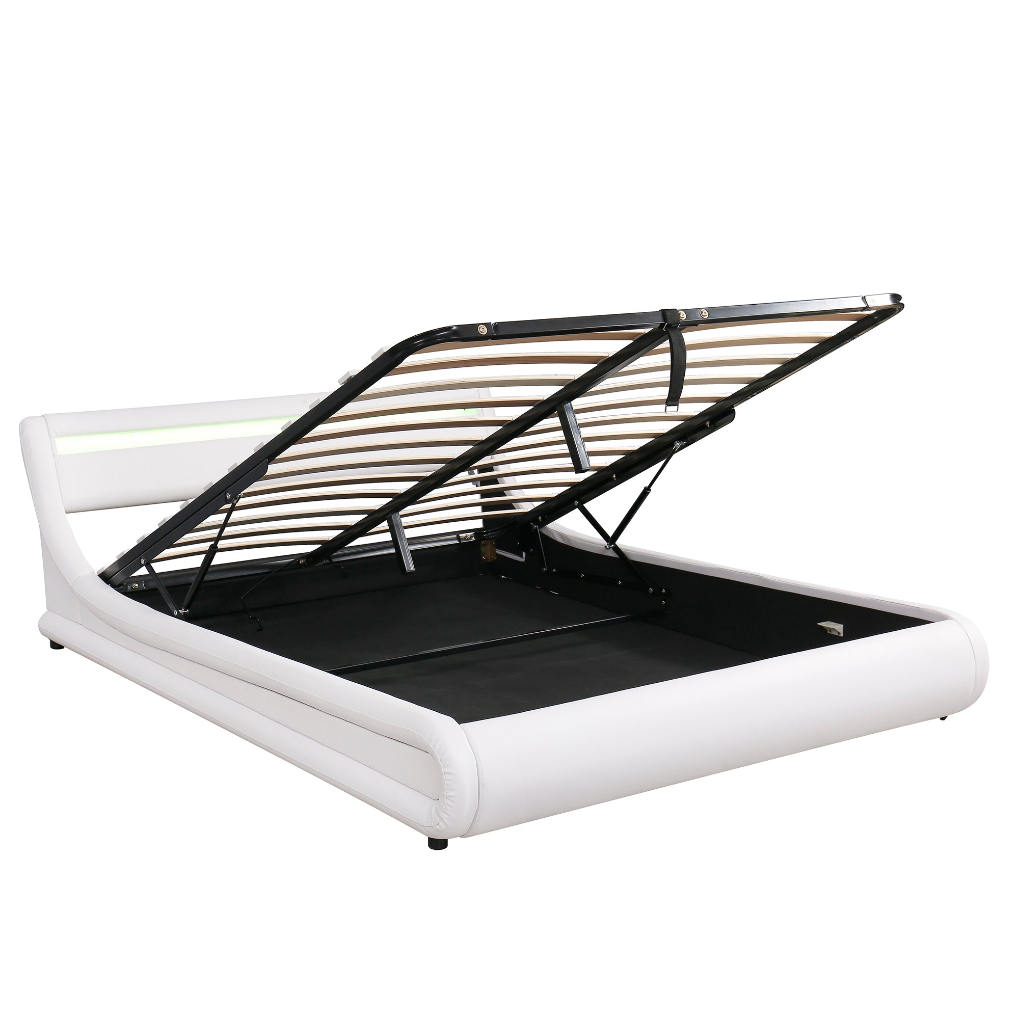 Upholstered Faux Leather Platform bed with a Hydraulic Storage System with LED Light Headboard Bed Frame with Slatted Queen Size - Atlantic Fine Furniture Melbourne FL