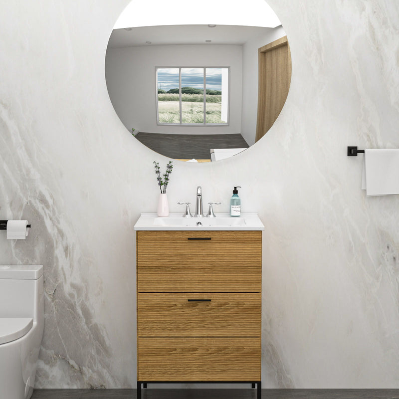 Modern Rectangular Single Vanity Top With Overflow And 3 Faucet Holes - White