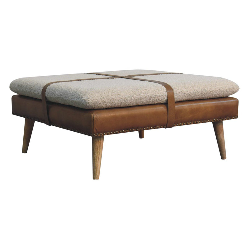 Buffalo - Large Square Hide Leather Footstool - Brown
