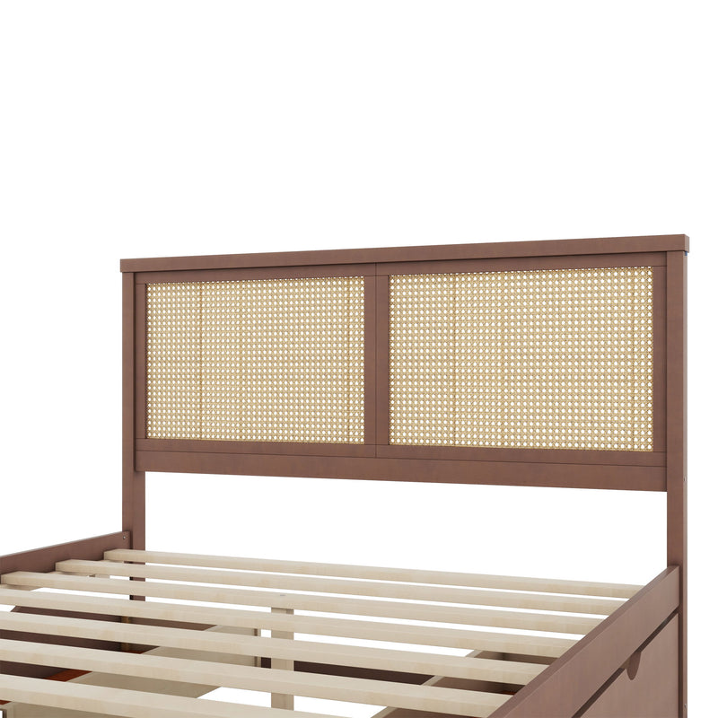 Storage Platform Bed With 4 Drawers, Rattan Headboard