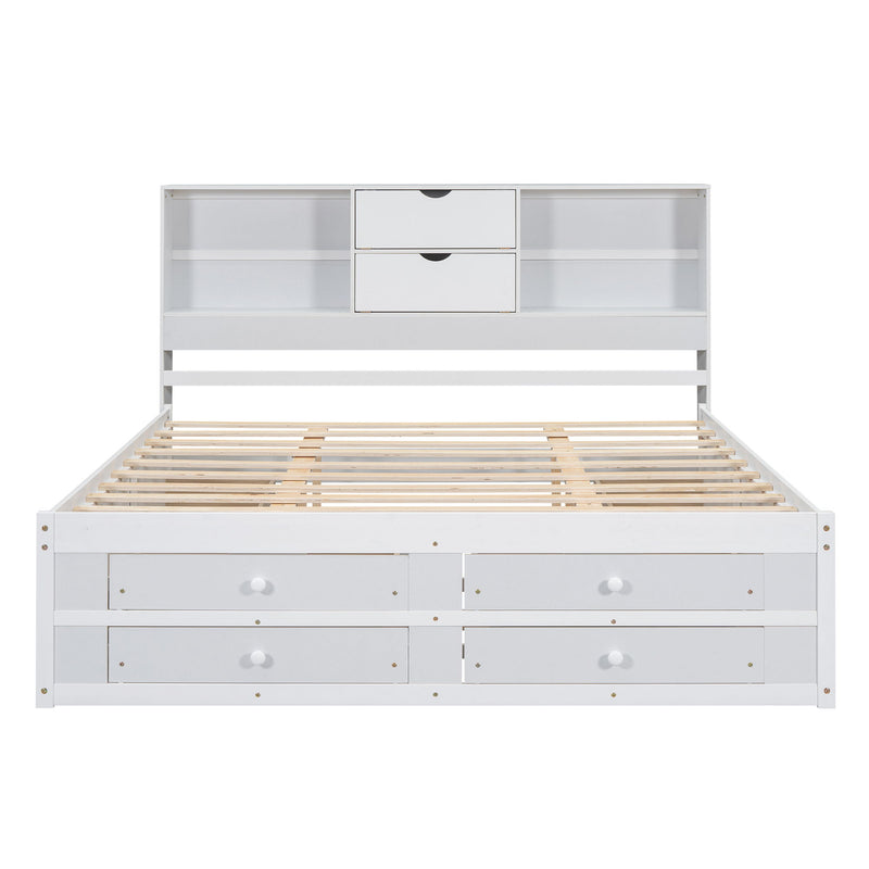 Platform Bed With Storage Headboard And 8 Drawers