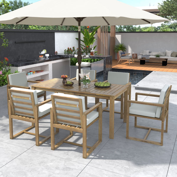 Patio Dining Set Outdoor Dining Table And Chair Set With And Removable Cushions For Patio, Backyard, Garden - Light Teak