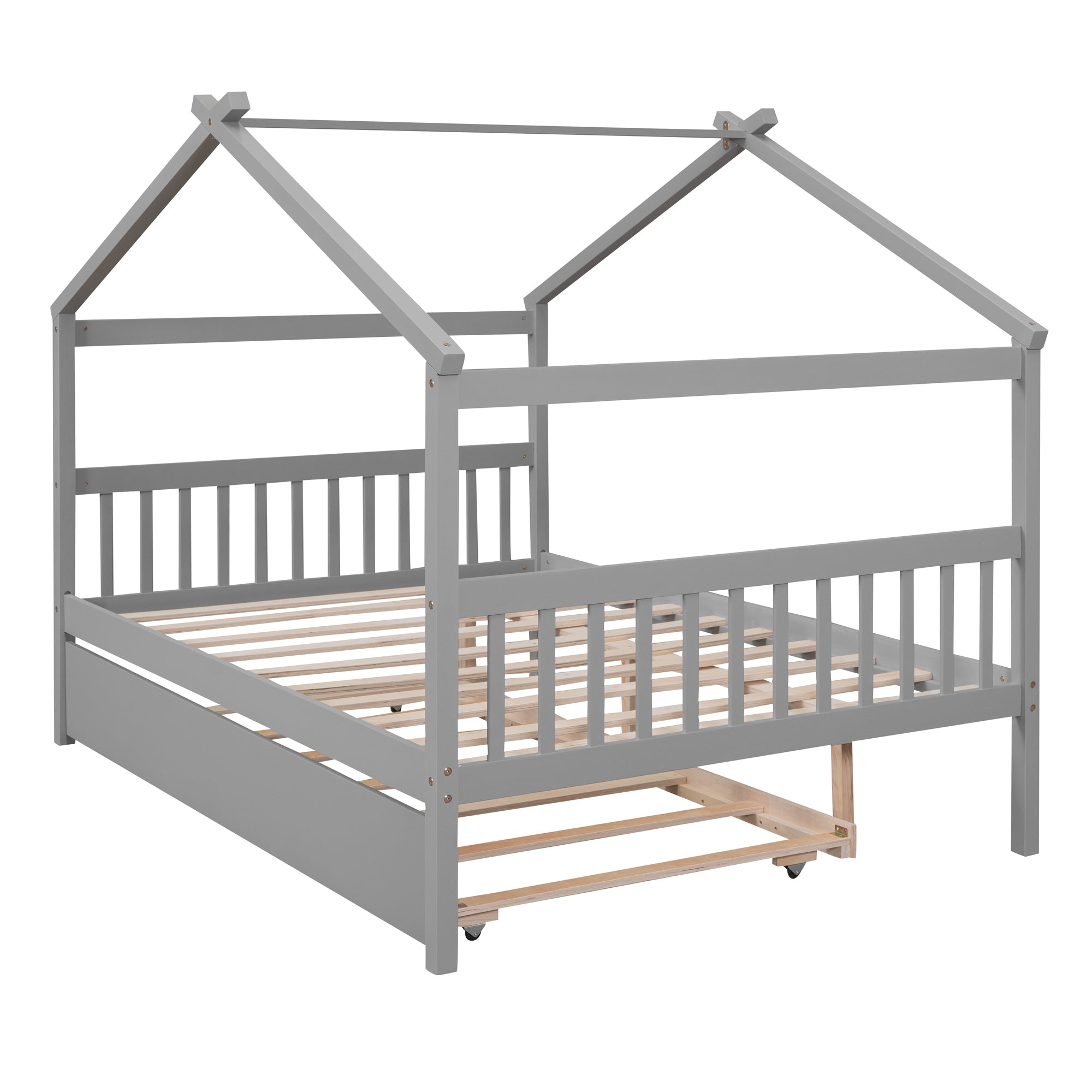 Full Size Wooden House Bed with Twin Size Trundle, Gray - Atlantic Fine Furniture Melbourne FL