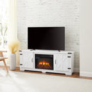Modern Farmhouse TV Media Stand, Large Barn Inspired Home Entertainment Console, with 23" Fireplace Insert, for TV Up to 70'', with Open Shelves and Closed Cabinets, White, 64.8"W*15.67"D*24.29"H