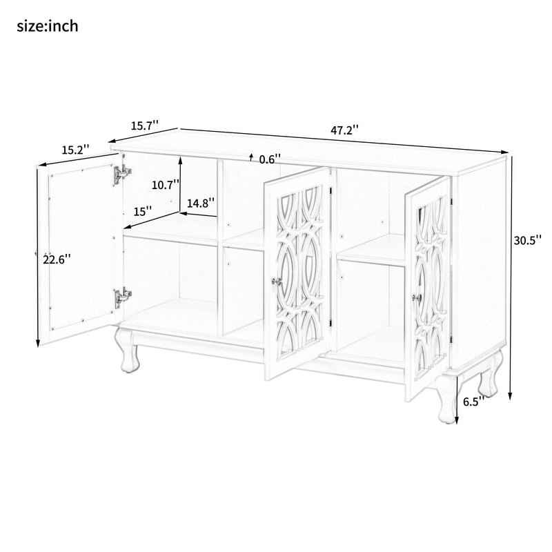Modern Mirrored TV Stand, 3 Adjustable Shelves For Living Room