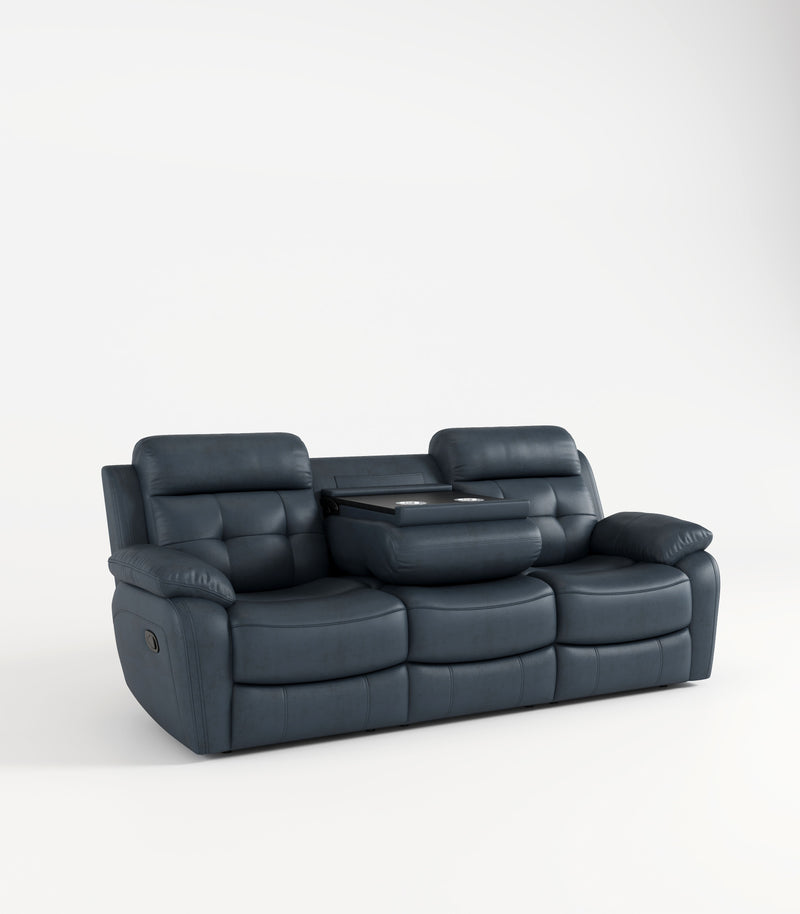 Genuine Leather Non-Power Reclining Sofa With Drop Down Table, Stainless Steel Cupholders And Magazine Bag