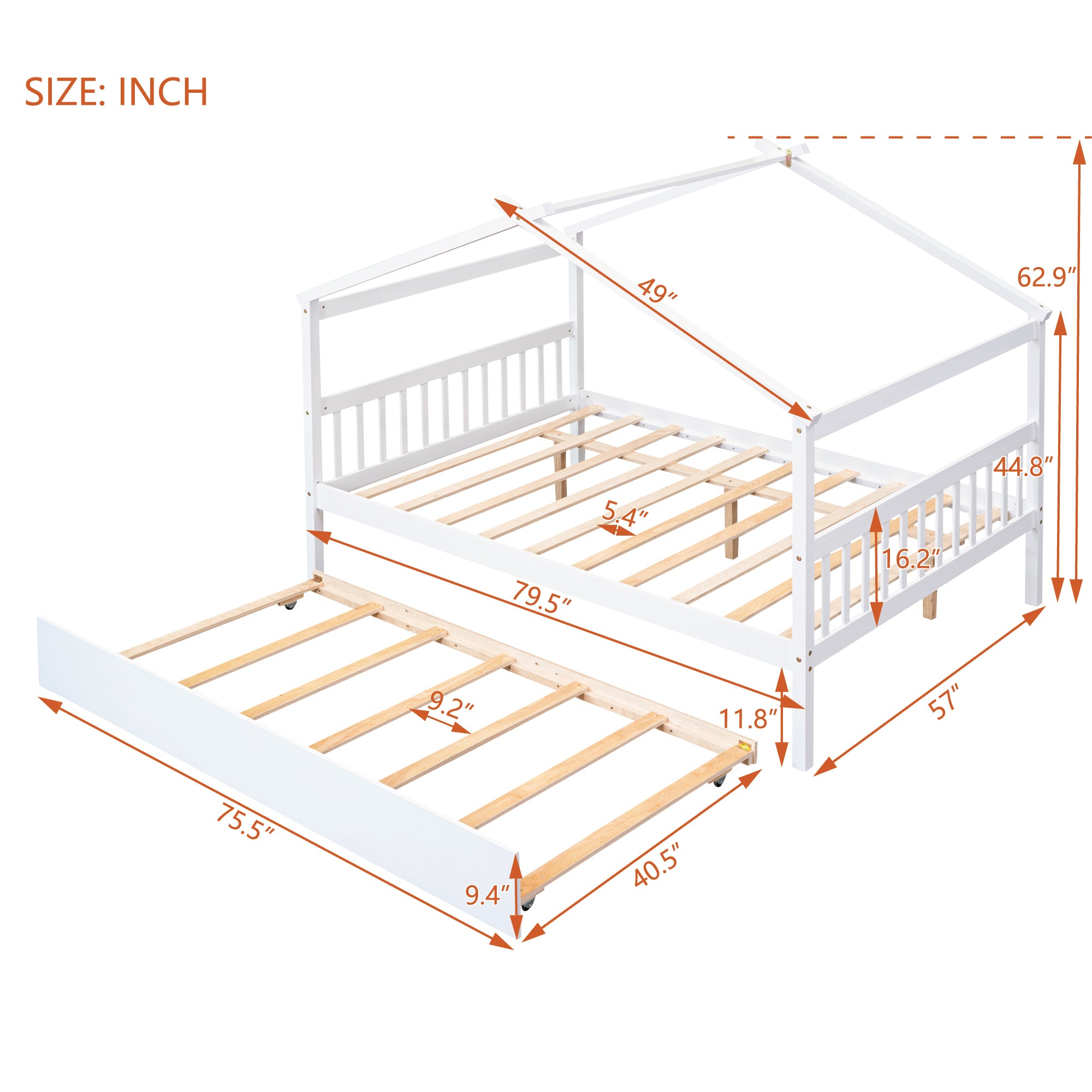 Full Size Wooden House Bed with Twin Size Trundle, White - Atlantic Fine Furniture Melbourne FL