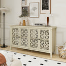 Hollowed Out Cabinet With 4 Doors, American Furniture, Suitable For Bedroom, Living Room, Study - Natural