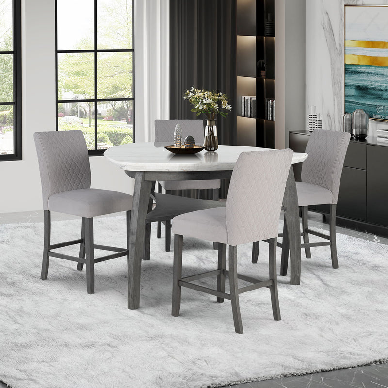 Jasmine - Bar Table With Arched Legs And Marble Top, Triangular Shape - Gray