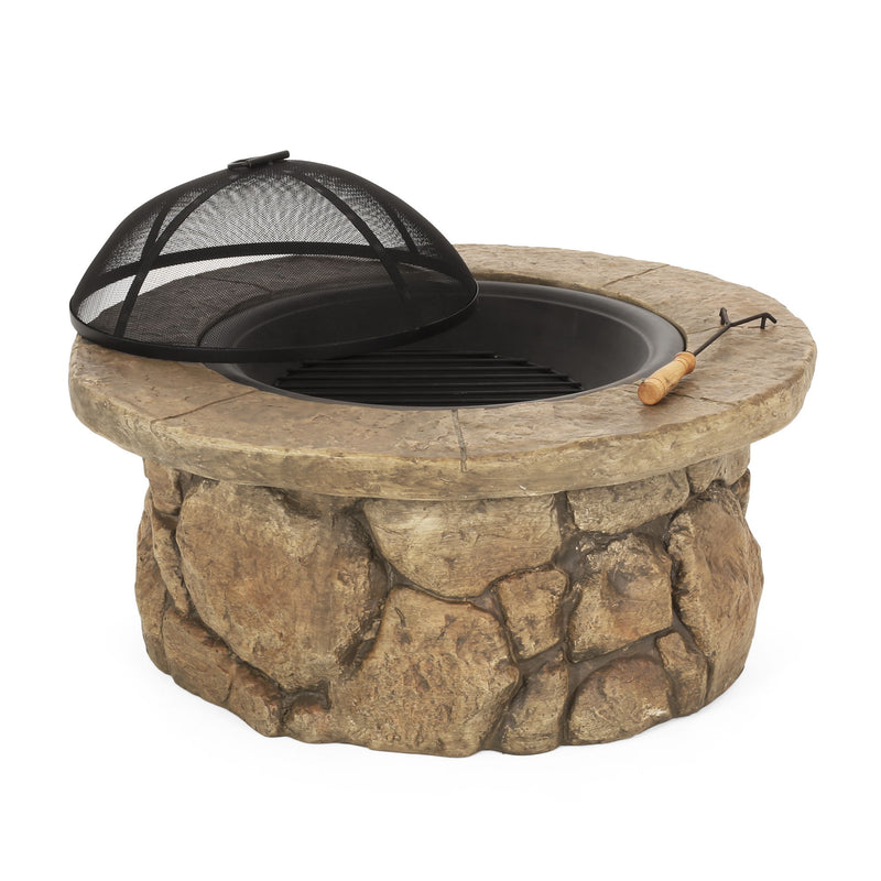 Outdoor 34" Lightweight Concrete Wood Burning Fire Pit - Stone Gray