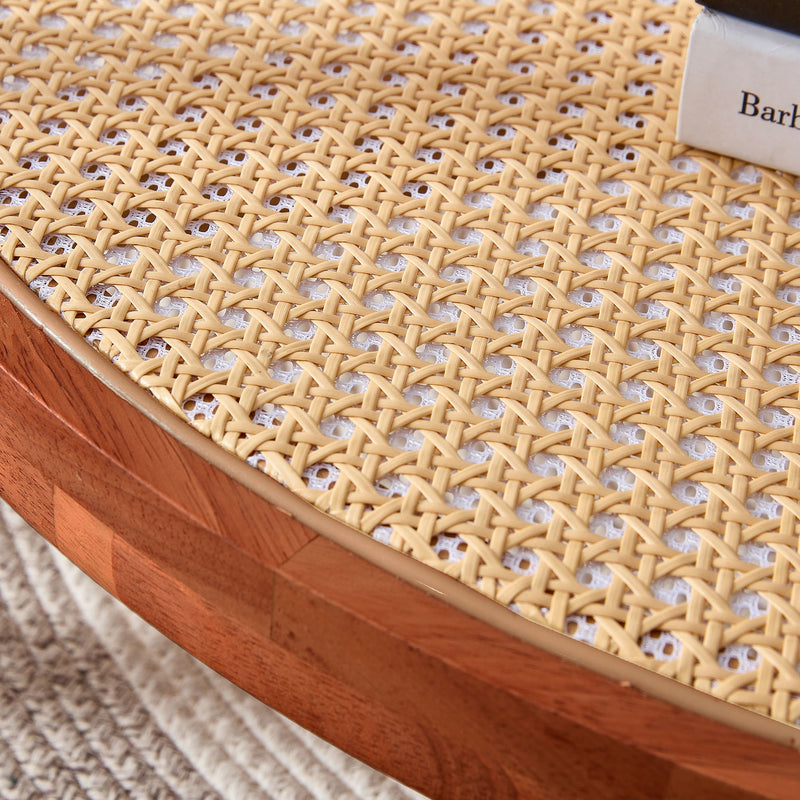 Modern Style Circular Double Layer Tea Table With Rattan Weave