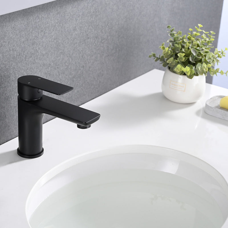 Modern Bathroom Sink Faucet Single Handle Brass Countertop Mount - Matte Black