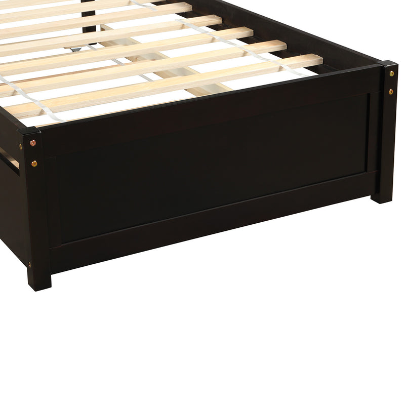 Twin size Platform Bed Wood Bed Frame with Trundle, Espresso