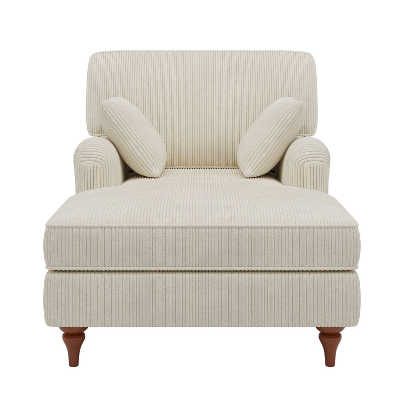Oversized Chaise Lounge Chair Indoor With 2 Comfy Pillows Rolled Arms Corduroy Fabric Sleeper Sofa Chair For Living Room Bedroom - Beige