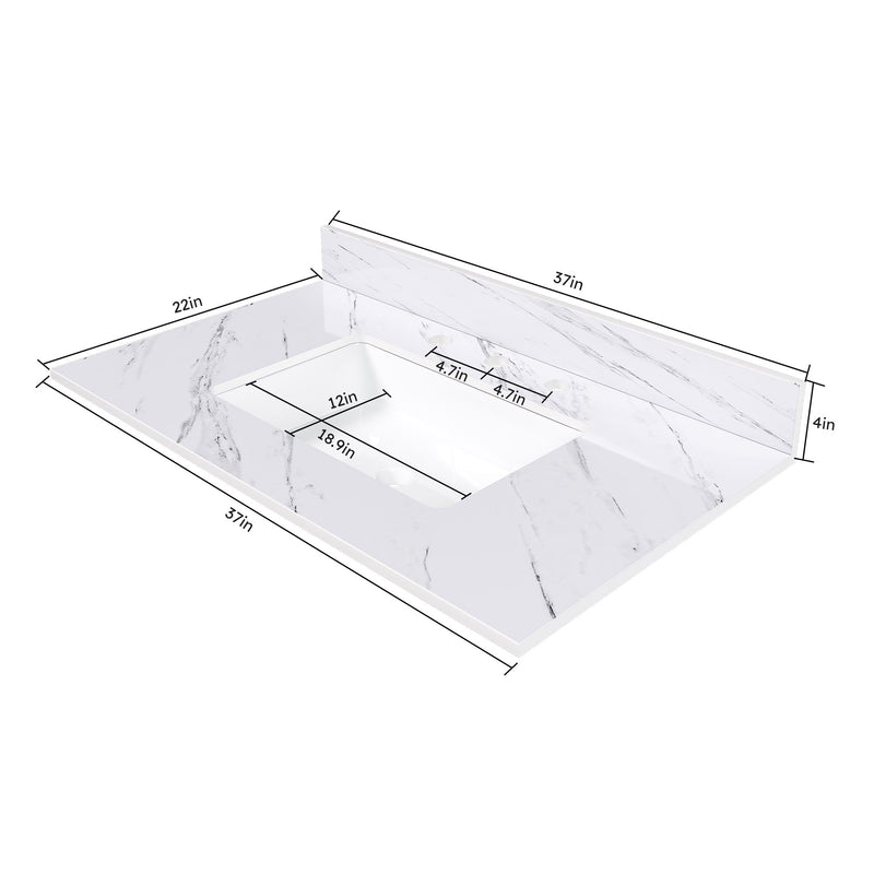 Bianco Carrara Venato Elegant Marble Vanity Top, Bathroom Vanity With Undermount Sink, Sintered Stone