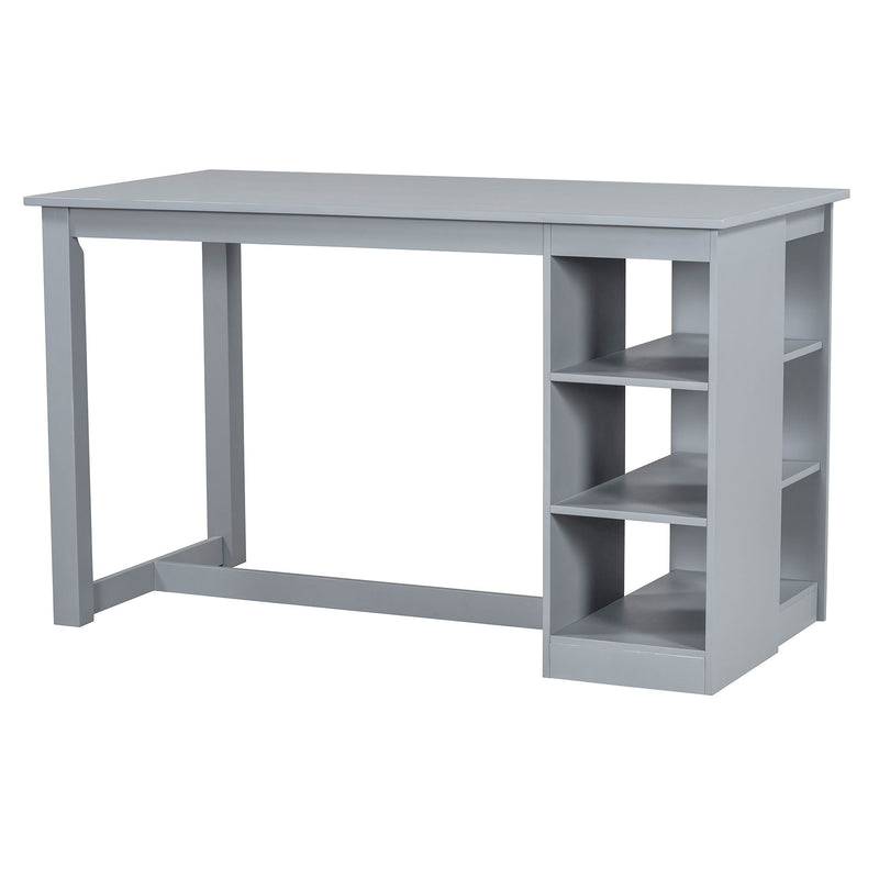 Solid Wood Farmhouse Counter Height Dining Table Set With 3 Tier Storage Shelves