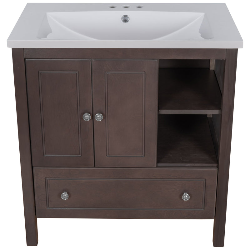 Bathroom Vanity With Sink, Bathroom Storage Cabinet With Doors And Drawers, Solid Wood Frame, Ceramic Sink