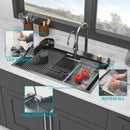 Waterfall Kitchen Sink With Pull Out Faucet & Cup Washer