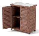 Potting Bench With Storage Cabinet And Metal Table Top For Outdoor