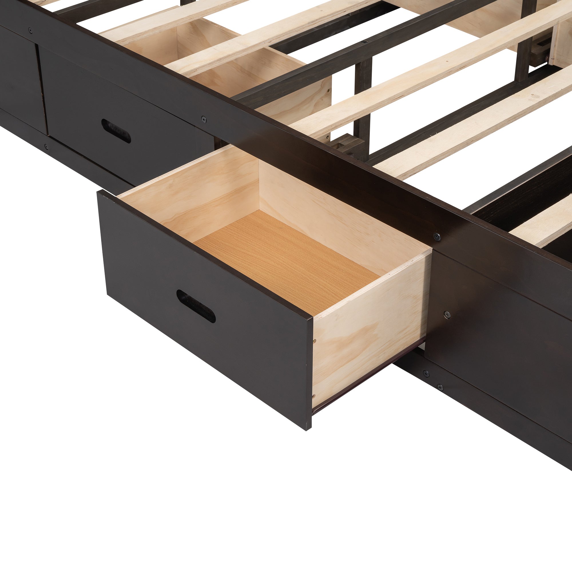 Wood Queen Size Platform Bed with Storage Headboard, shoe rack and 4 drawers,Espresso - Atlantic Fine Furniture Melbourne FL