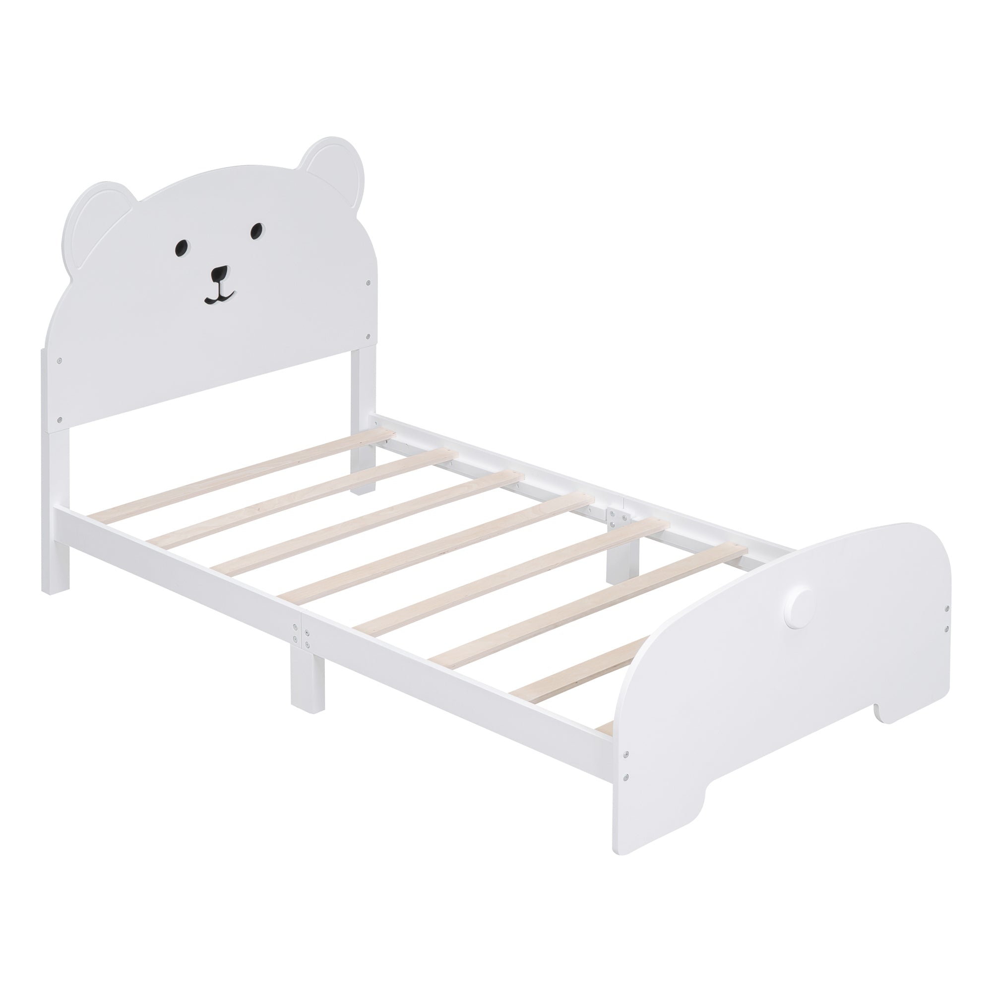 Twin Size Wood Platform Bed with Bear-shaped Headboard and Footboard,White - Atlantic Fine Furniture Melbourne FL