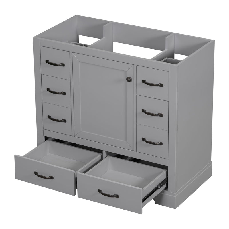 36" Bathroom Vanity Without Sink, Cabinet Base Only, 6 Drawers, Multi Functional Drawer Divider, Adjustable Shelf - Gray