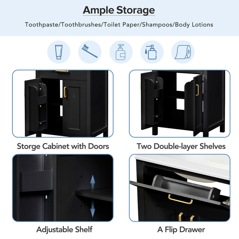 Bathroom Vanity Combo With Ceramic Sink, Luxurious Space-Saving Vanity, 2 Soft Close Doors