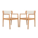 Creative Braided Acacia Wood Outdoor Dining Table And Chairs With Armrests (Set of 2) - Teak / White
