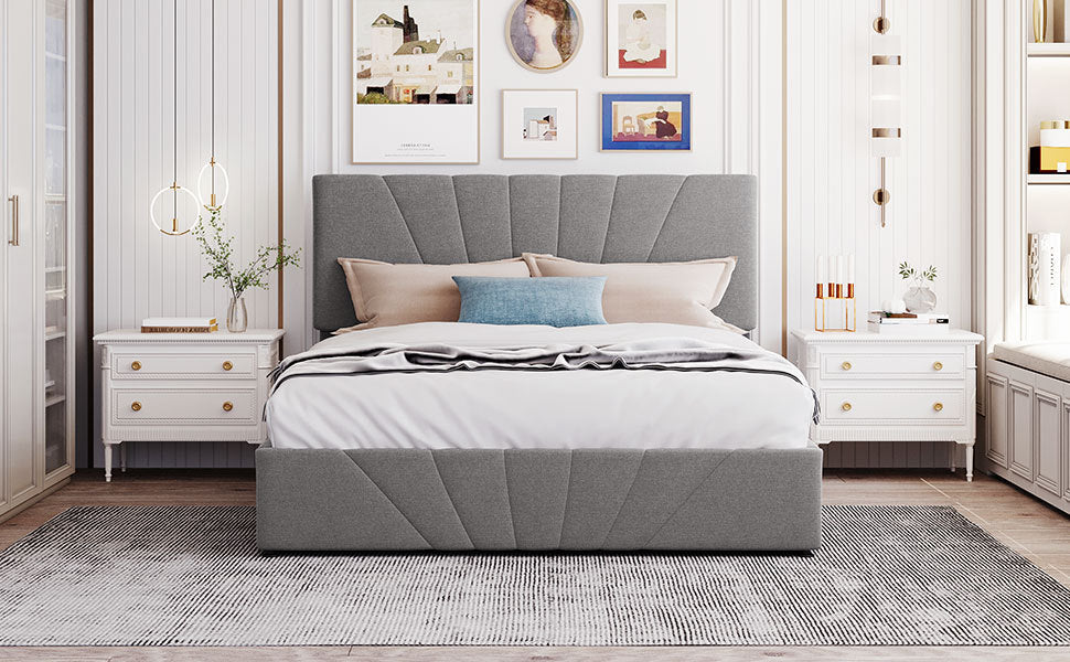 Queen size Upholstered Platform bed with a Hydraulic Storage System - Gray - Atlantic Fine Furniture Melbourne FL