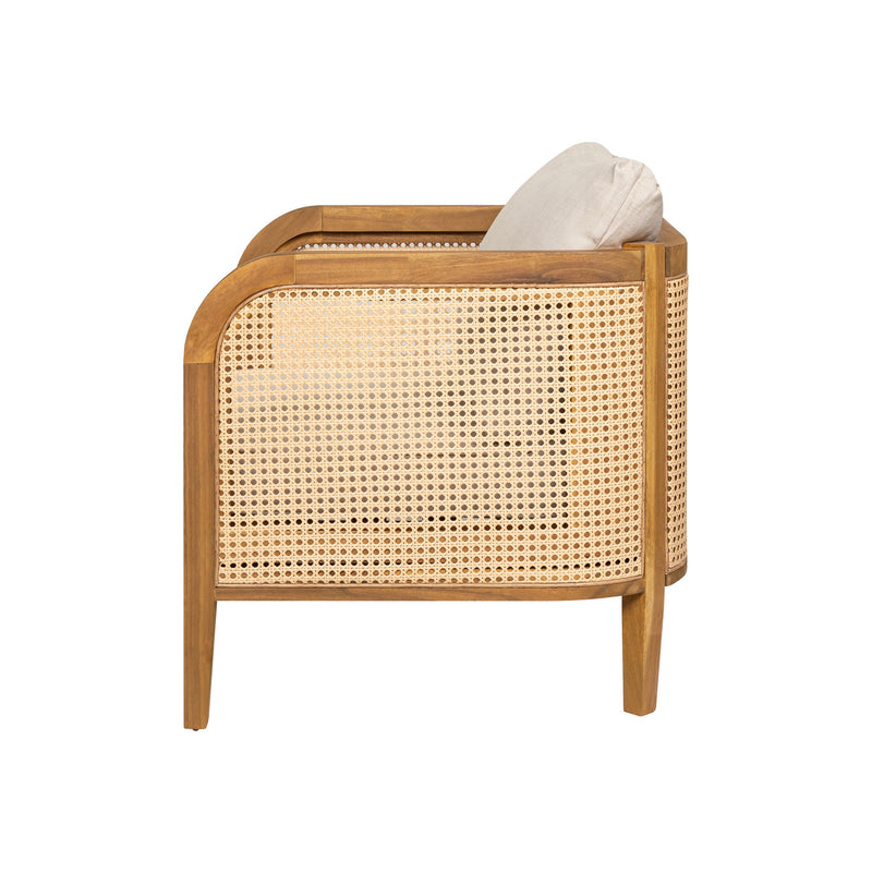 Kirkby - Outdoor Patio Cushioned Arm Chair (Set of 2) With Frame And Wicker Backrest - Teak / Beige