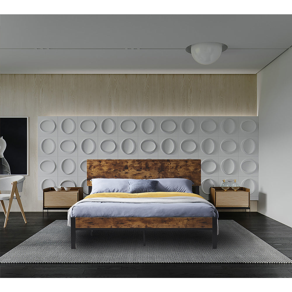 Queen Size Metal Platform Bed Frame with Wooden Headboard and Footboard, No Box Spring Needed, Large Under Bed Storage, Easy Assemble - Atlantic Fine Furniture Melbourne FL