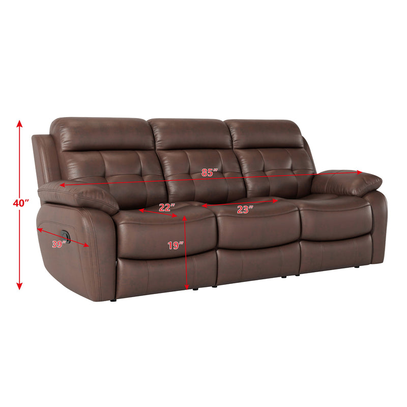 Genuine Leather Non-Power Reclining Sofa With Drop Down Table, Stainless Steel Cupholders And Magazine Bag