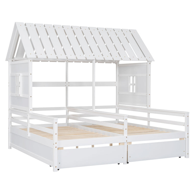 House Platform Beds With 2 Drawers, Side By Side Design