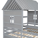 Twin Size House Platform Beds With 2 Drawers For Shared Use - Gray