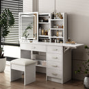 Fashion Vanity Desk With Mirror And Lights For Makeup, 5 Drawers, Adjustable Lighting - White