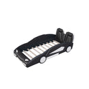 Race Car Shaped Twin Platform Bed With Wheels, Pine Wood Construction