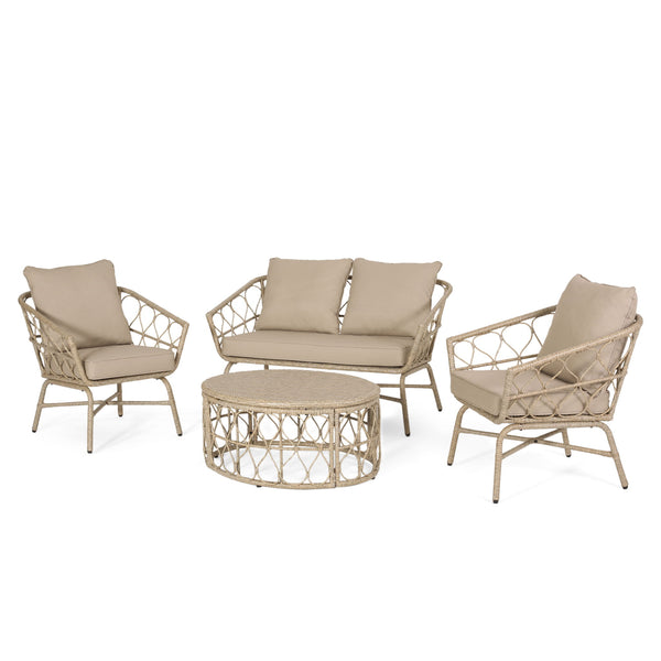 Bruce - Boho Inspired 4 Pieces Chat Set With Water Resistant Cushions - Brown