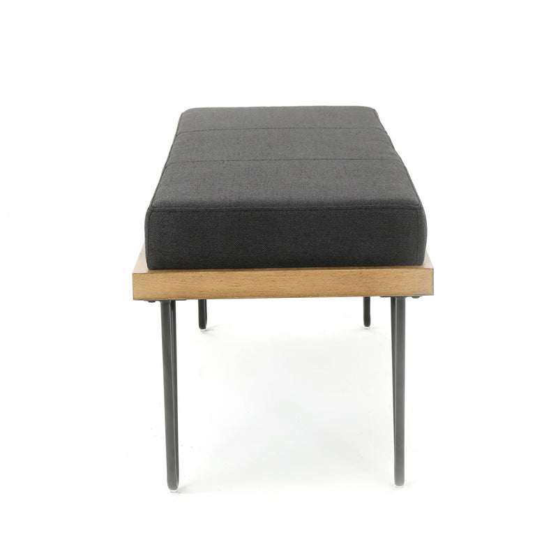 Upholstered Bench With Hairpin Legs - Charcoal Gray