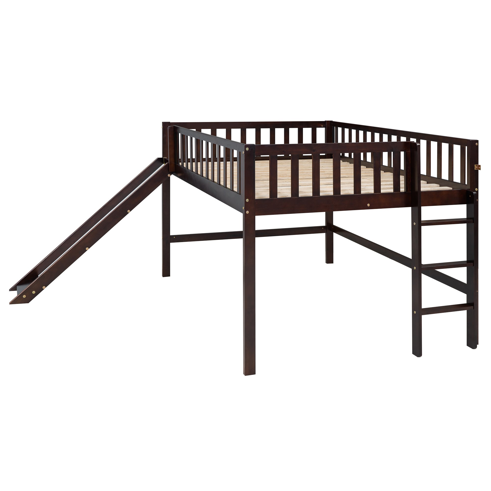 Full Size Low Loft Bed with Ladder and Slide,Espresso - Atlantic Fine Furniture Melbourne FL